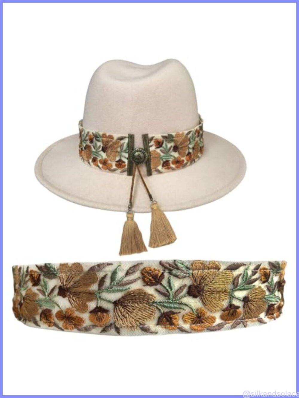 Embroidered Floral Hat Band for Cowboy Fedora Western Hats
